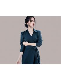 Korean Style OL  Style Stand Collars Chiffon  Dress