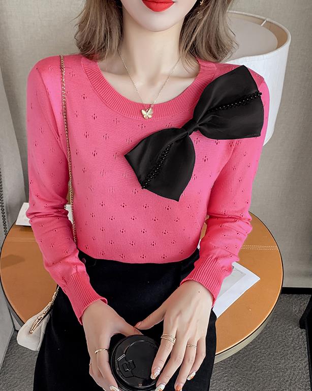 For Sale  Hollow Out Knitting Bowknot Slim Top