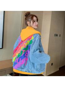 Outlet Trending Winter new Korean fashion Loose Thicken Warm Letter Denim Jacket 