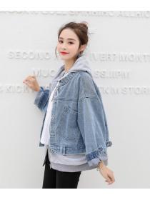 Outlet Autumn new Korean fashion Casual Hoodies Fake two pieces Denim Jacket 