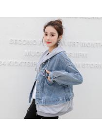 Outlet Autumn new Korean fashion Casual Hoodies Fake two pieces Denim Jacket 