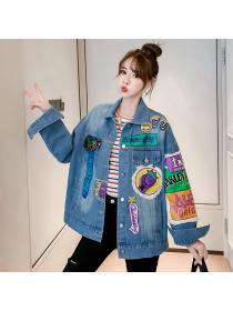 Outlet Autumn new Korean fashion Sequins Loose Cool gril’s Denin jacket