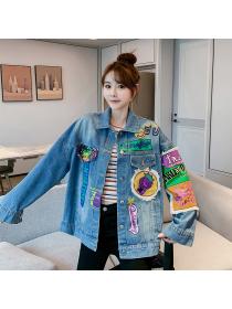 Outlet Autumn new Korean fashion Sequins Loose Cool gril’s Denin jacket 