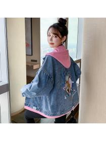 Outlet New style Korean fashion Cartoon print Student Loose Denim jacket