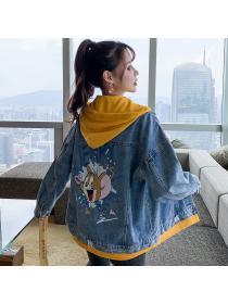 Outlet New style Korean fashion Cartoon print Student Loose Denim jacket 