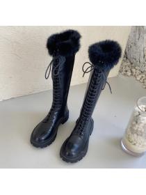 Outlet Autumn and winter New Medium heel with velvet knight boots  high boots