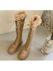 Outlet Autumn and winter New Medium heel with velvet knight boots  high boots