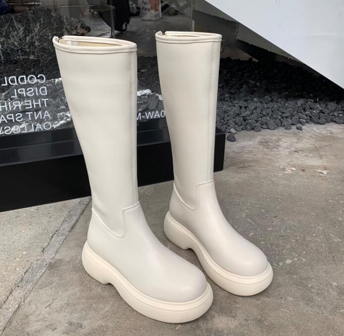 Outlet New Flat High tube Thick sole Matching White knight boots
