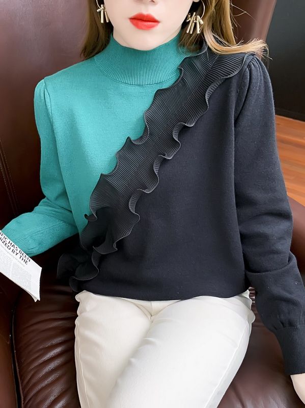 Fashion Style Color Matching Wave  Knitting Top