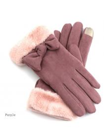 Winter warm lady's  Suede  thick and velvet bow windproof touch screen gloves