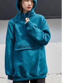 Leisure Style Letter Printing Loose Thicken Hoodies