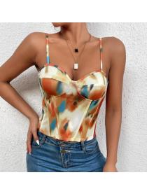 Outlet hot style Printing tie-dye oil painting sexy Fishbone slender body sling small vest for wo...