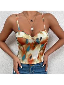 Outlet hot style Printing tie-dye oil painting sexy Fishbone slender body sling small vest for women