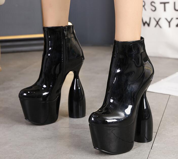 Outlet New thick high heel patent leather short boots