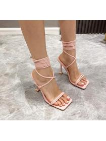 Outlet New plaid fashion Stiletto Square heel High-heel Women's sandals