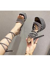 Outlet New style Diamond strap Heel height 16CM  Square toe Women's sandals