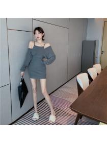 On Sale Pure Color Hollow Out Slim Dress 