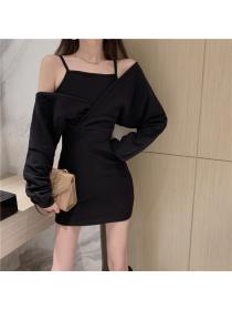 On Sale Pure Color Hollow Out Slim Dress 