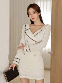 Korean Style   Button Matching Pure Color  Dress