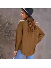 Outlet winter new breasted lapel pocket jacket corduroy cardigan Blouse for women