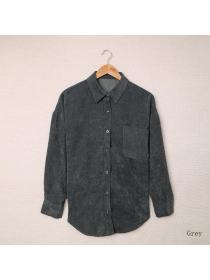 Outlet winter new breasted lapel pocket jacket corduroy cardigan Blouse for women