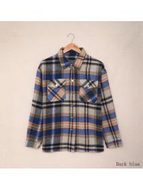 Outlet New printed casual cardigan long-sleeved plaid blouse for women