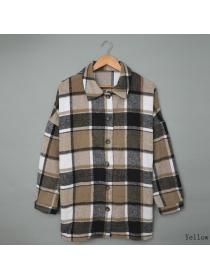 Outlet Autumn new shirt women's long-sleeved lapel breasted plaid Blouse