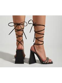  Outlet Lace-up cross strap square head fashion High heels sandals for women