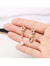 Outlet Korean fashion zircon star pearl pendant asymmetrical earrings