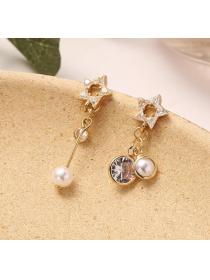 Outlet Korean fashion zircon star pearl pendant asymmetrical earrings