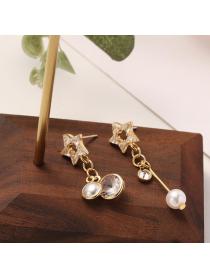 Outlet Korean fashion zircon star pearl pendant asymmetrical earrings