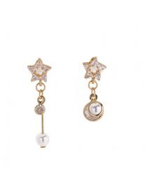 Outlet Korean fashion zircon star pearl pendant asymmetrical earrings
