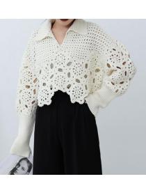 Korean Style Hollow Out Pure Color Top 