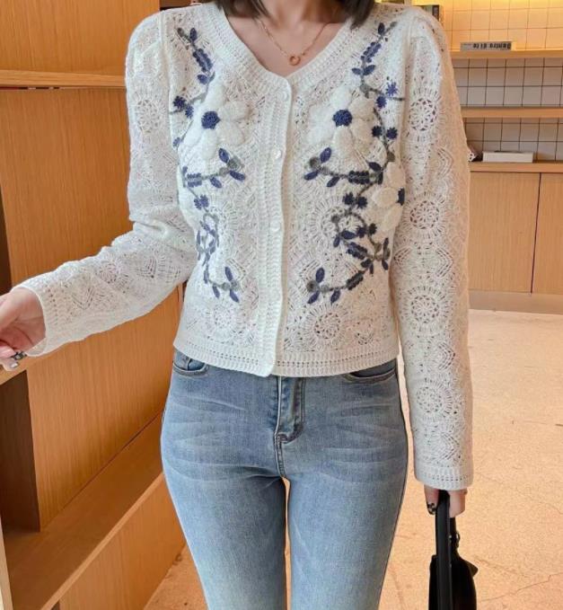 On Sale Hollow Out Flower Embroidery  Fashion Blouse