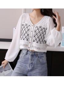 Korean Style Hollow Out Pure Color Chiffon Matching Top 