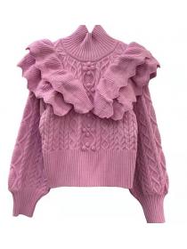 Korean Style Falbala   Pure Color  Knitting Loose Top 
