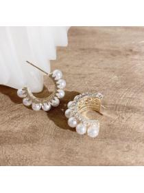 Korean fashion S925 silver needle C-shaped Zircon pearl earrings temperament Simple pearl earrings