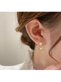 Korean fashion Golden Bow pearl Earrings s925 silver needle earrings for women