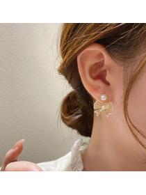 Korean fashion Golden Bow pearl Earrings s925 silver needle earrings for women