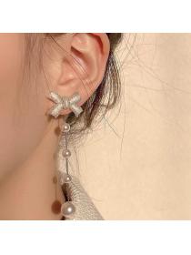 Korean fashion bowknot pearl tassel earrings s925 silver needle detachable earrings French ladies earrings