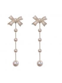 Korean fashion bowknot pearl tassel earrings s925 silver needle detachable earrings French ladies earrings
