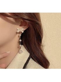 Korean fashion bowknot pearl tassel earrings s925 silver needle detachable earrings French ladies earrings