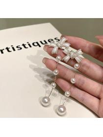 Korean fashion bowknot pearl tassel earrings s925 silver needle detachable earrings French ladies earrings