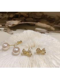 Korean fashion temperament  hanging earrings  Fashion bow zircon earrings Pearl earrings