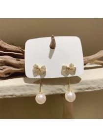 Korean fashion temperament  hanging earrings  Fashion bow zircon earrings Pearl earrings