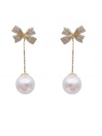 Korean fashion temperament  hanging earrings  Fashion bow zircon earrings Pearl earrings