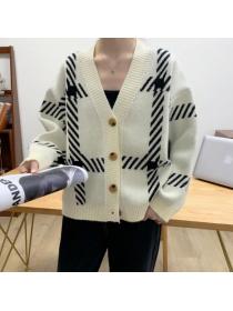 Korean Style Color Matching Knitting Loose Sweater  