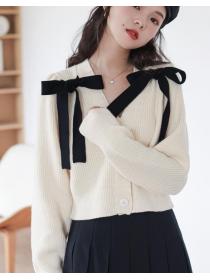 On Sale High Collars Bowknot Matching Sweater 