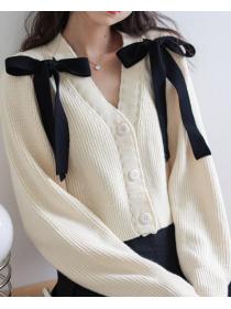 On Sale High Collars Bowknot Matching Sweater 