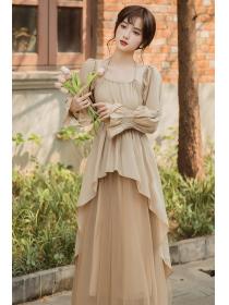 Outlet New French style Flounces splicing Holiday dress Temperament Maxi dress for women